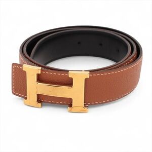 Authentic HERMES black and brown reversible Constance H buckle belt 90cm